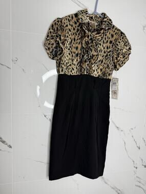 Roulette Animal Print Black Blousen Pencil Bodycon Dress Women Size 6 Medium